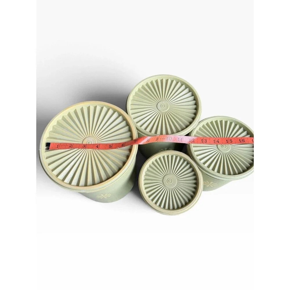 Vtg Tupperware Servalier Nesting Canister Set 1970s Retro Avocado Green Sunburst